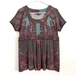 ETRO Milano Colorful Paisley Floral Short Sleeve Top Women’s Sz 46 / Large Shirt